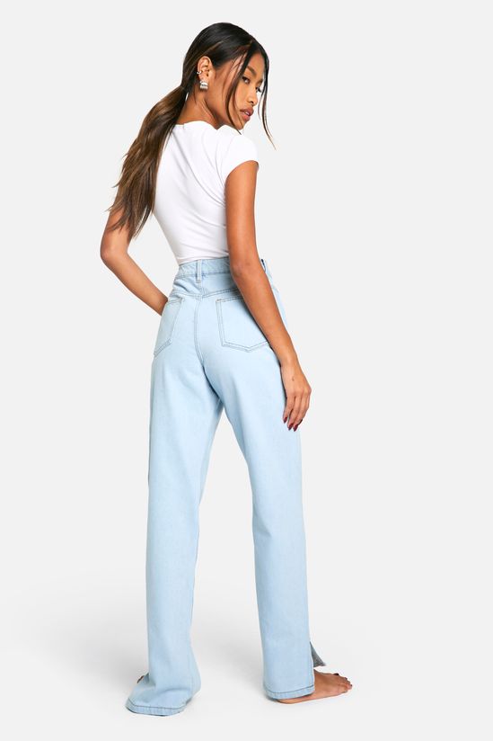 High Waisted Split Hem Straight Leg Jeans