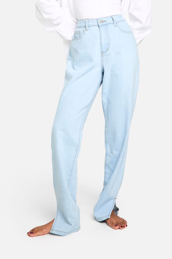 High Waisted Split Hem Straight Leg Jeans