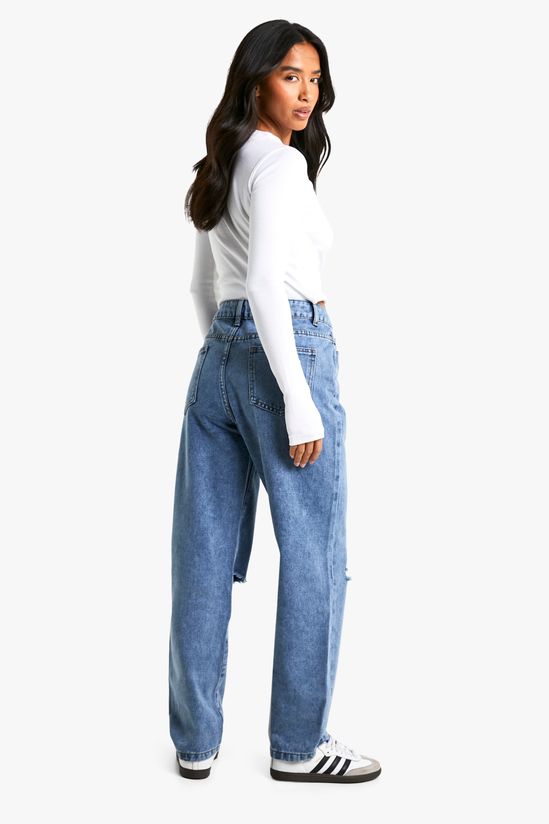 Petite High Waist Distressed Mom Jeans