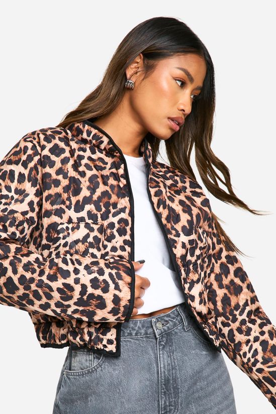 Leopard Print Quilted Cropped Jacket