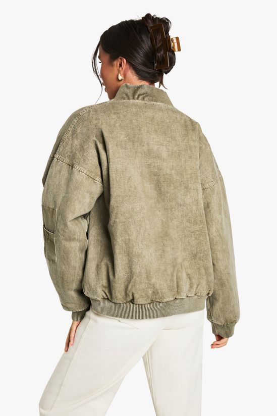 Washed Look Oversized Bomber Jacket