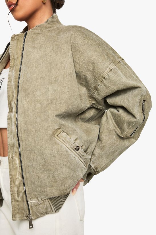 Washed Look Oversized Bomber Jacket