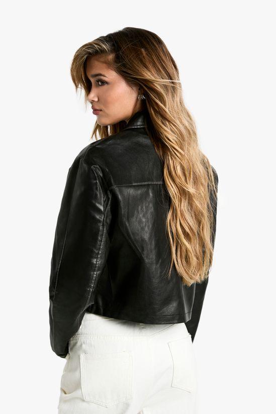 Vintage Look Zip Faux Leather Jacket