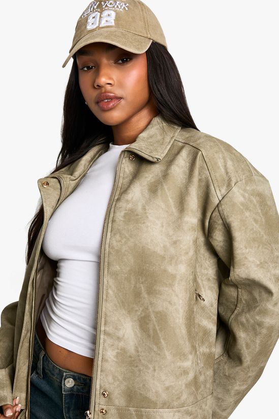 Washed Look Faux Leather Jacket