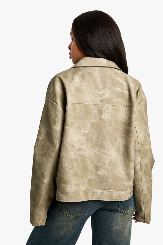 Washed Look Faux Leather Jacket