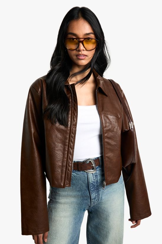 Shoulder Pad Faux Leather Jacket