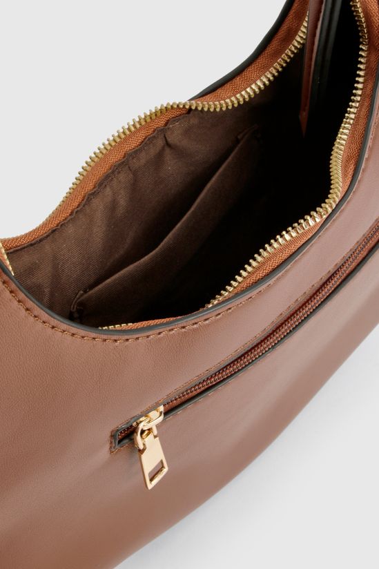 Half Moon Studded Leather Look Shoulder Bag