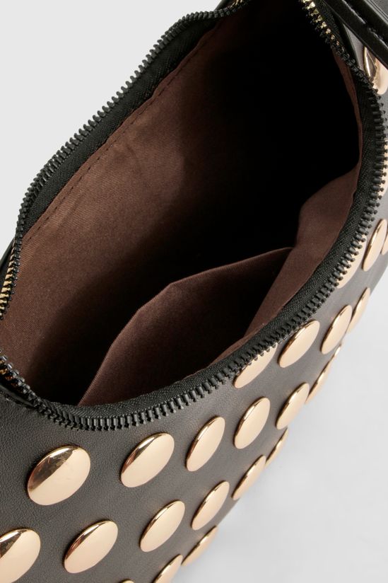 Half Moon Studded Leather Look Shoulder Bag