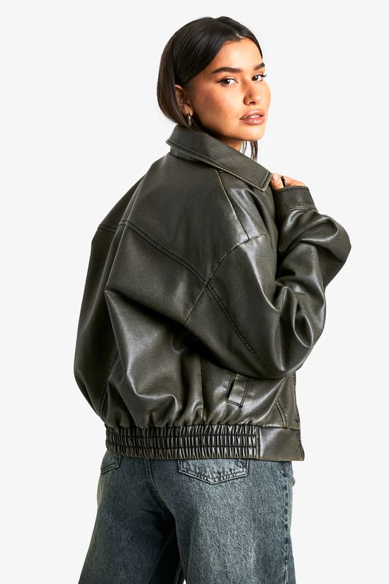 Tall Vintage Look Faux Leather Bomber Jacket
