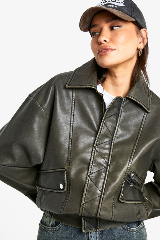 Tall Vintage Look Faux Leather Bomber Jacket