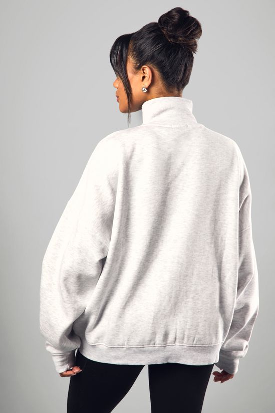 Funnel Neck Zip Through Oversized Bomber Sweatshirt
