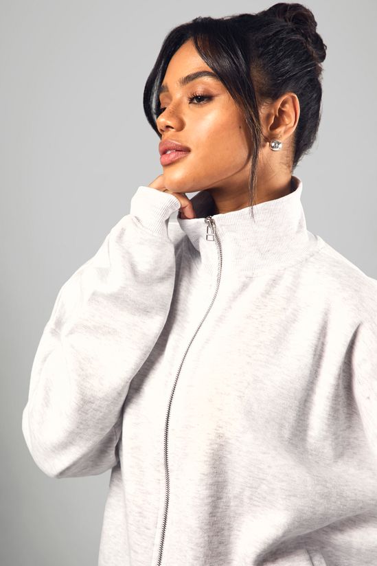 Funnel Neck Zip Through Oversized Bomber Sweatshirt
