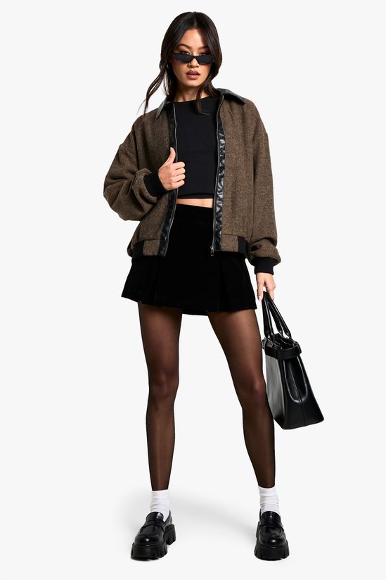 Tall Contrast PU Trim Wool Look Bomber Jacket