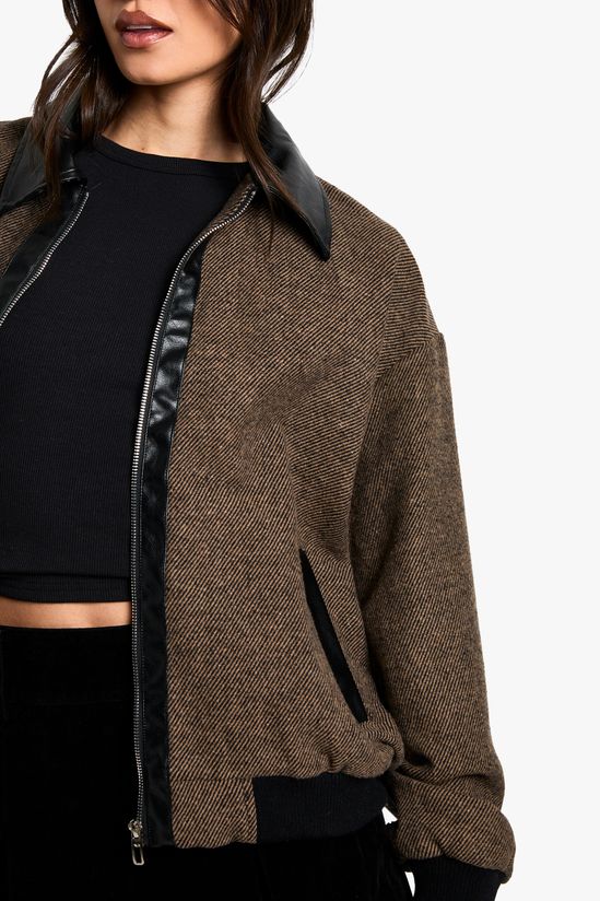 Tall Contrast PU Trim Wool Look Bomber Jacket