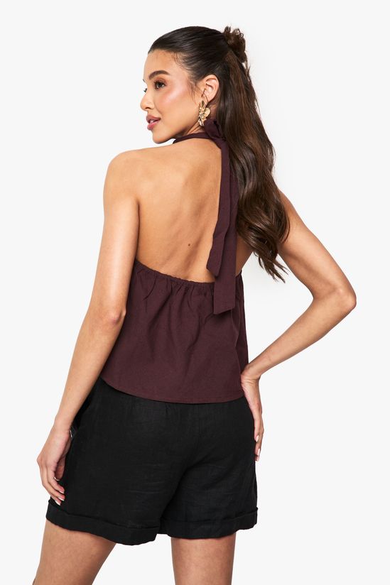 Linen Look Cowl Neckline Halter Top