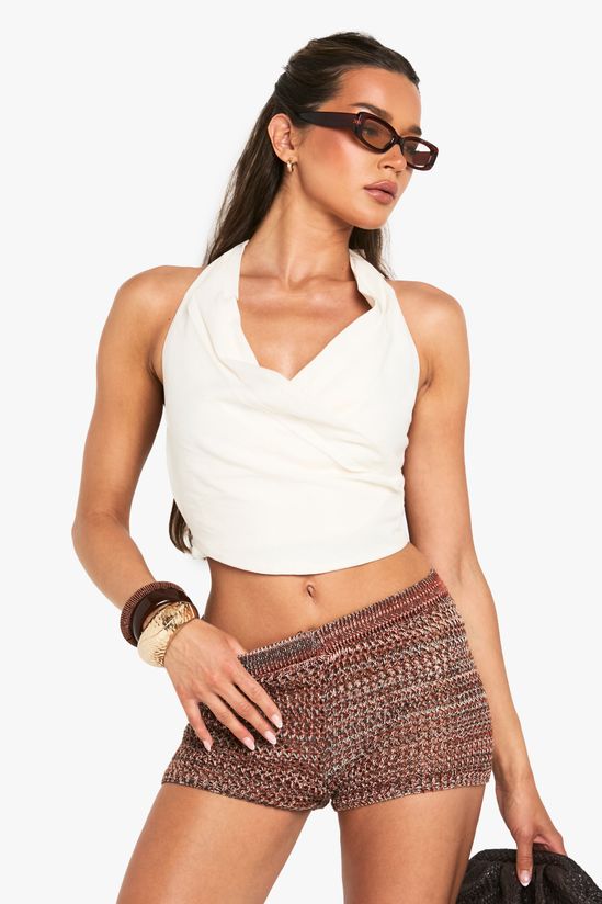 Linen Look Wrap Front Crop Top