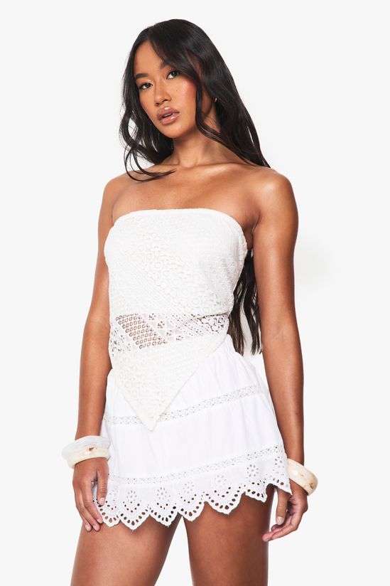 Broderie Hem Lace Insert Mini Skirt