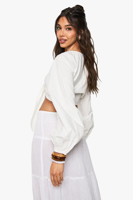 Cotton Tie Front Longline Crop Top