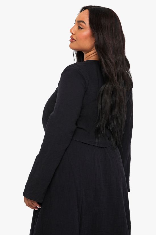 Plus Cheesecloth Long Sleeve Tie Front Top