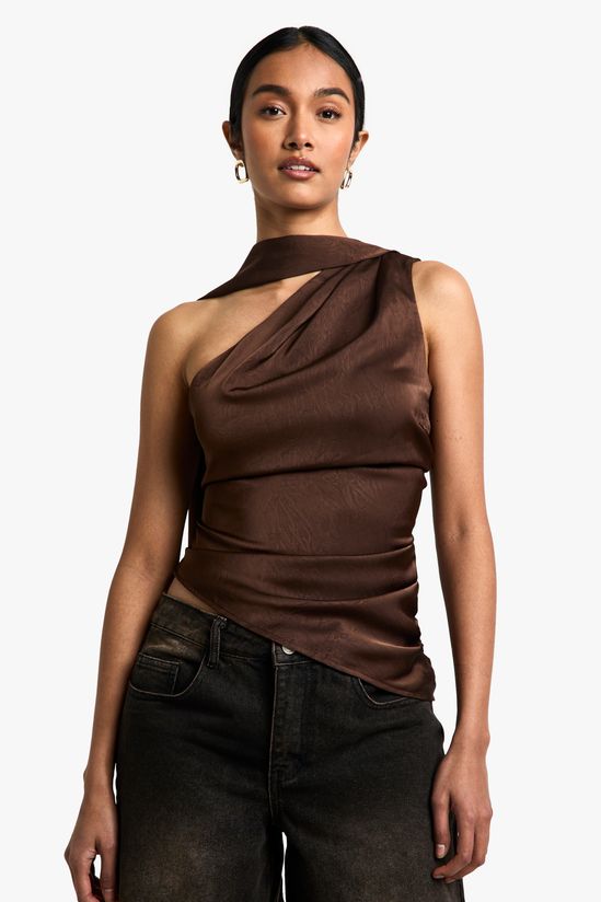Satin Scarf Neck Tie Asymmetric Top