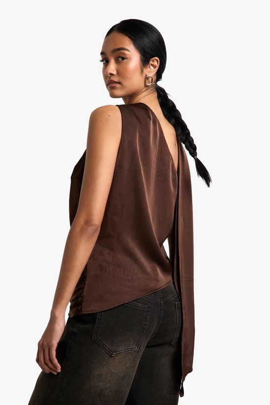 Satin Scarf Neck Tie Asymmetric Top