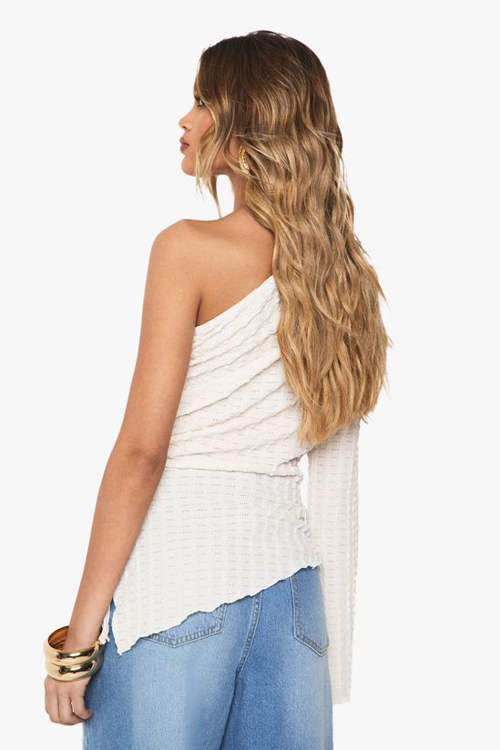 Textured One Shoulder Ruched Top