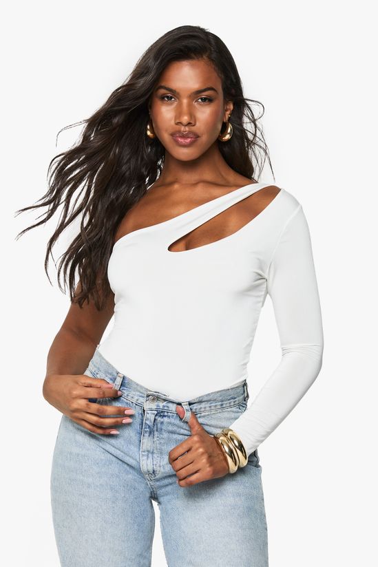 Double layer slinky cut out one shoulder bodysuit