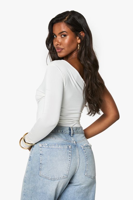 Double layer slinky cut out one shoulder bodysuit