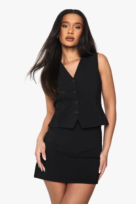 Bengaline Split Hem Mini Skirt