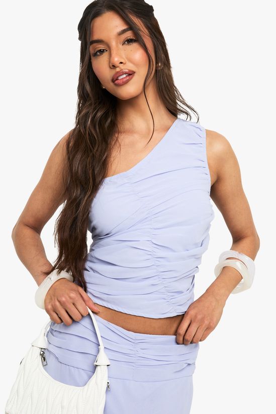 Chiffon Ruched One Shoulder Crop
