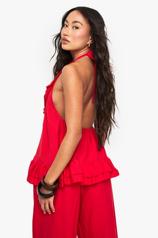 Woven Crinkle Ruffle Button Top