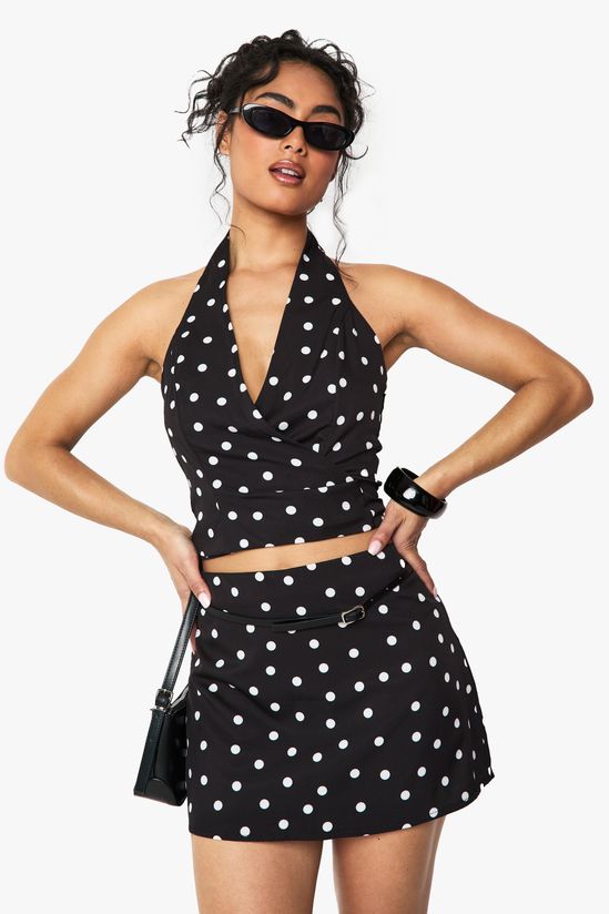 Woven Polka Dot Wrap Top