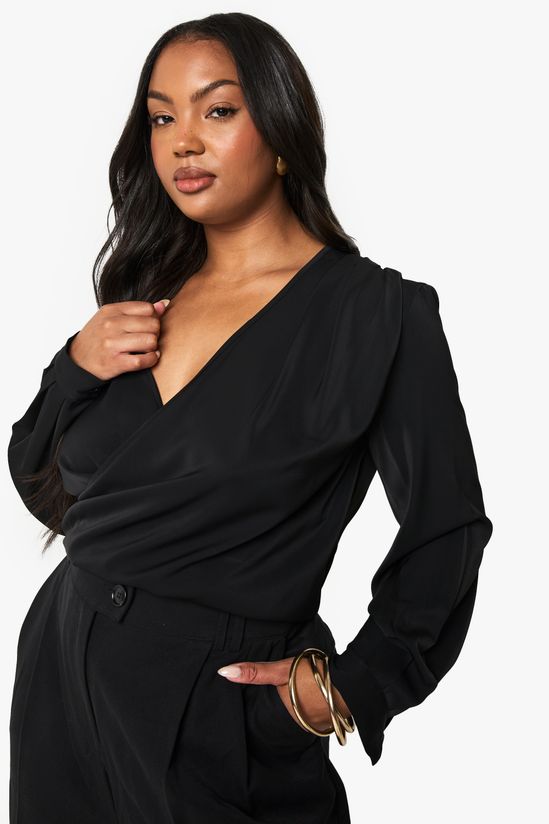 PLUS LONG SLEEVE COWL NECK TOP