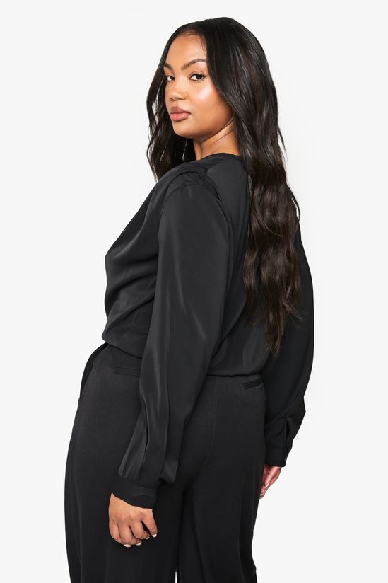 PLUS LONG SLEEVE COWL NECK TOP