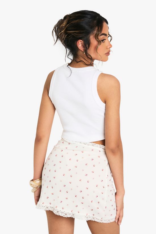 Ditsy Print Rib Lace Hem Mini Skirt