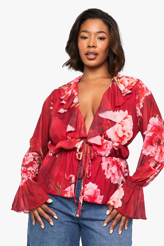 Plus Floral Ruffle Peplum Top