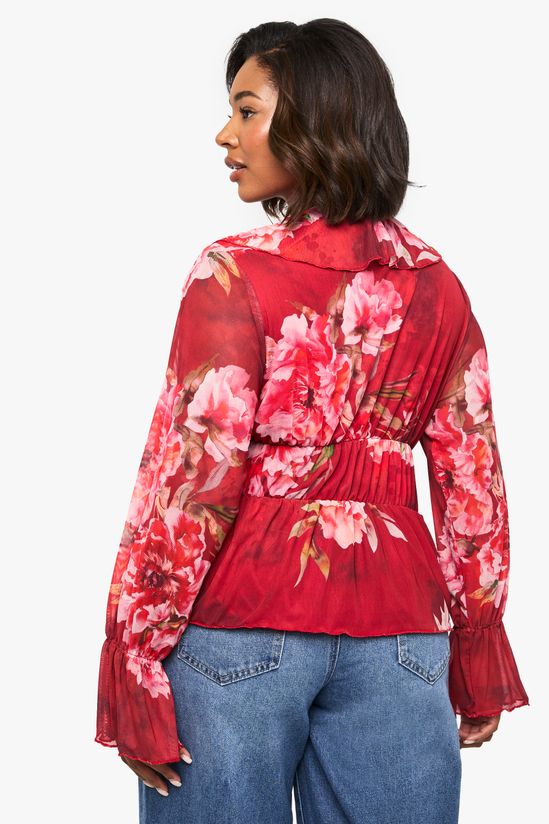 Plus Floral Ruffle Peplum Top