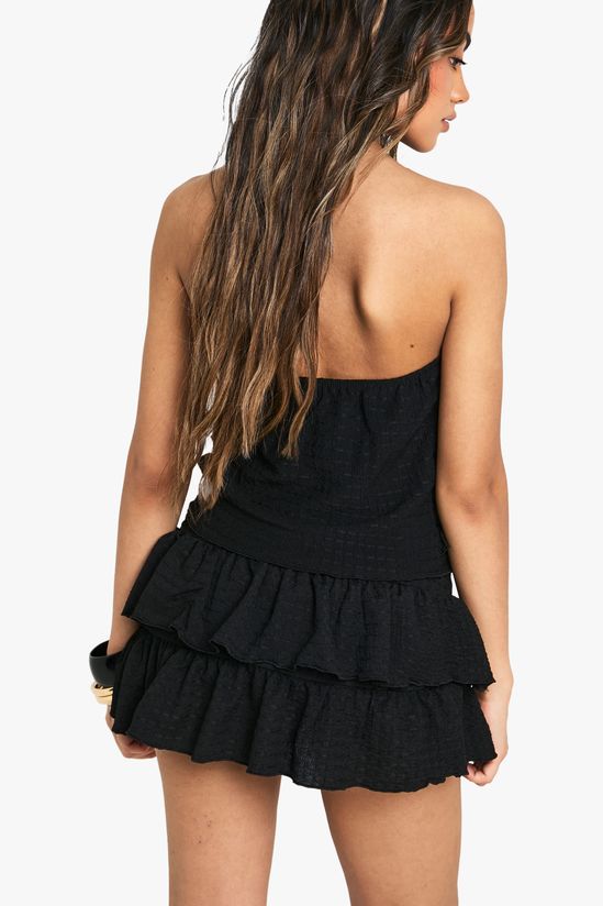 Textured Double Layered Frill Hem Mini Skirt