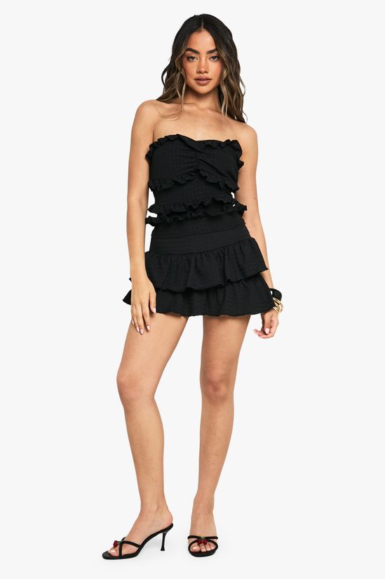 Textured Double Layered Frill Hem Mini Skirt