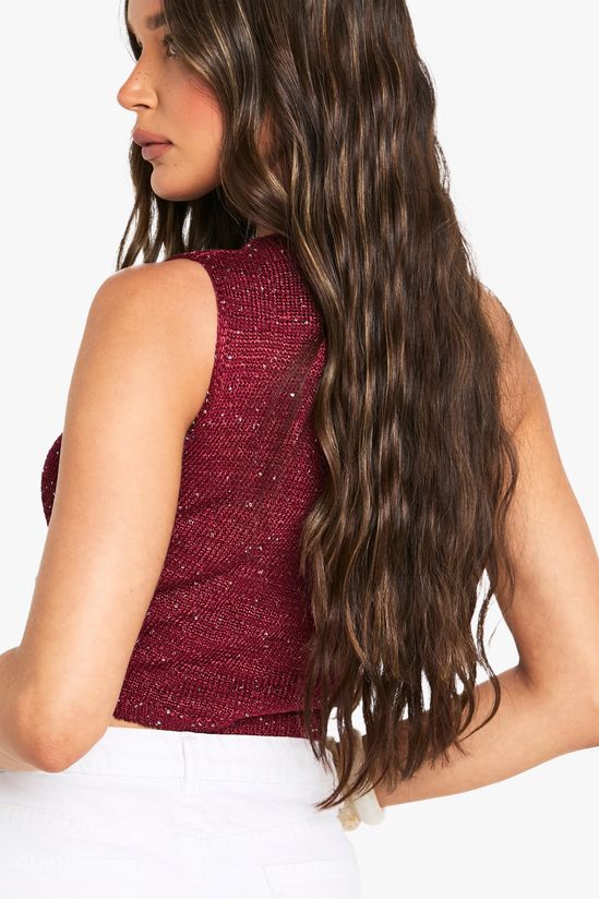 Sequin Knit Sheer Asymmetric One Shoulder Knitted Top