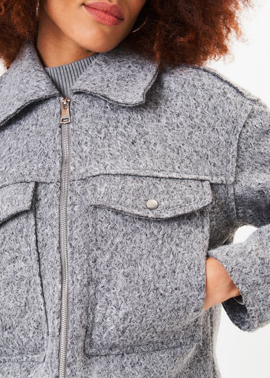 Grey Cropped Wool Blend Jacket