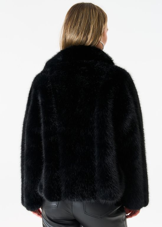Black Zip Front Faux Fur Short Jacket