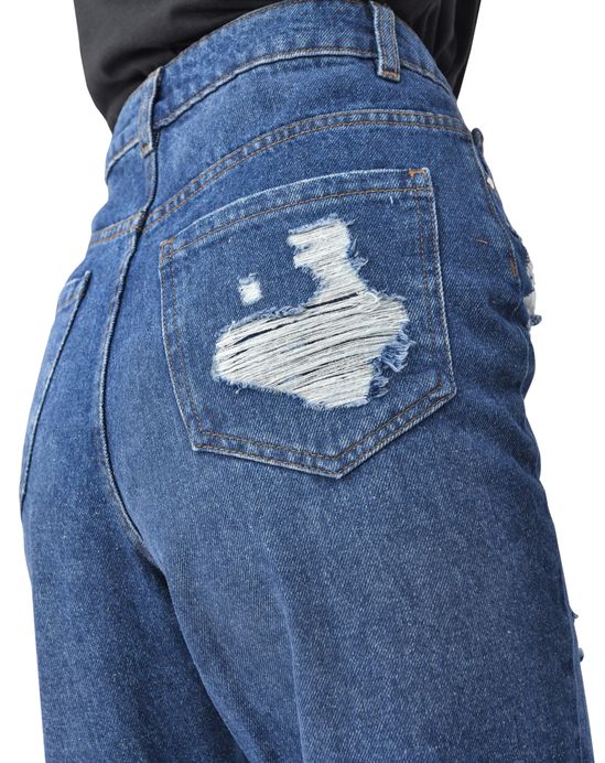Casual Style High-Waisted Torn Hem Rip Mom Jeans