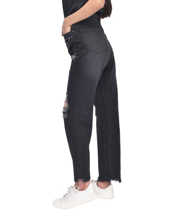 Casual Style High-Waisted Torn Hem Rip Mom Jeans
