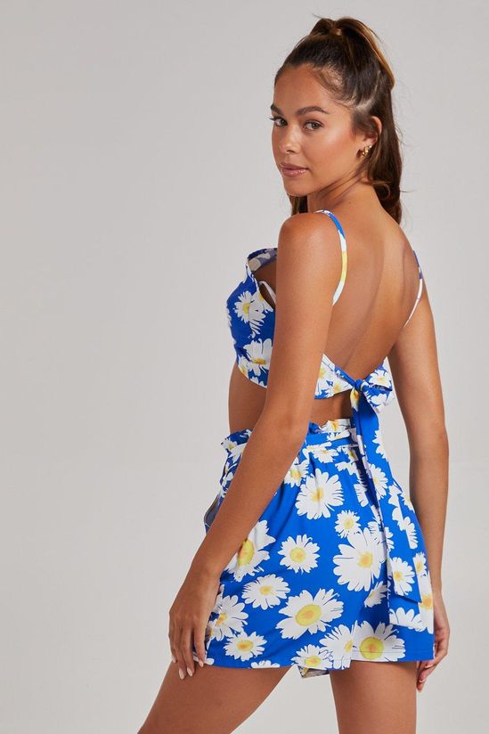 Daisy Print Tie Back Crop Top