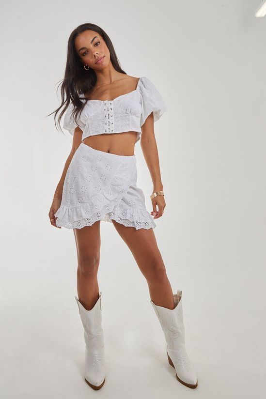 Wrap Front Broderie Mini Skirt