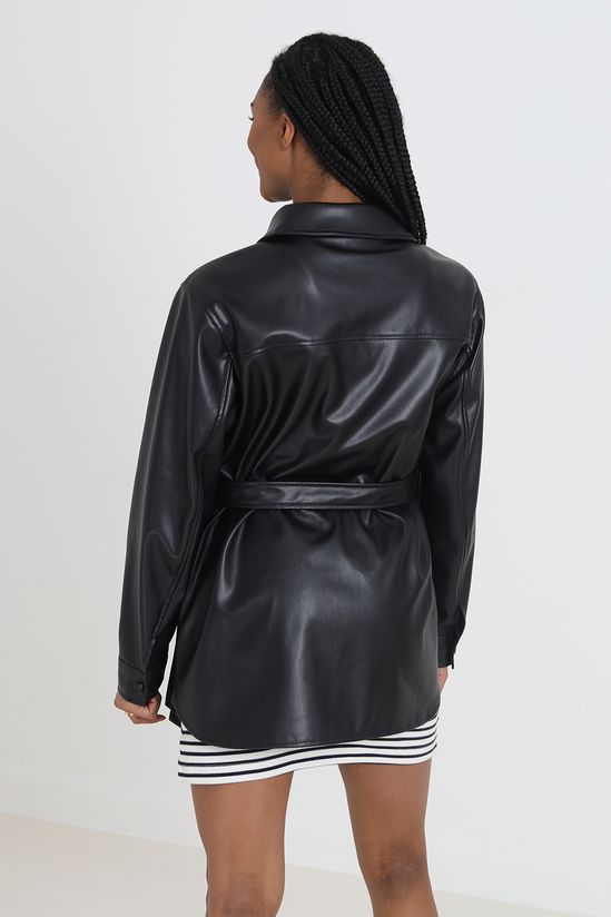 Faux Leather Self Tie Shacket