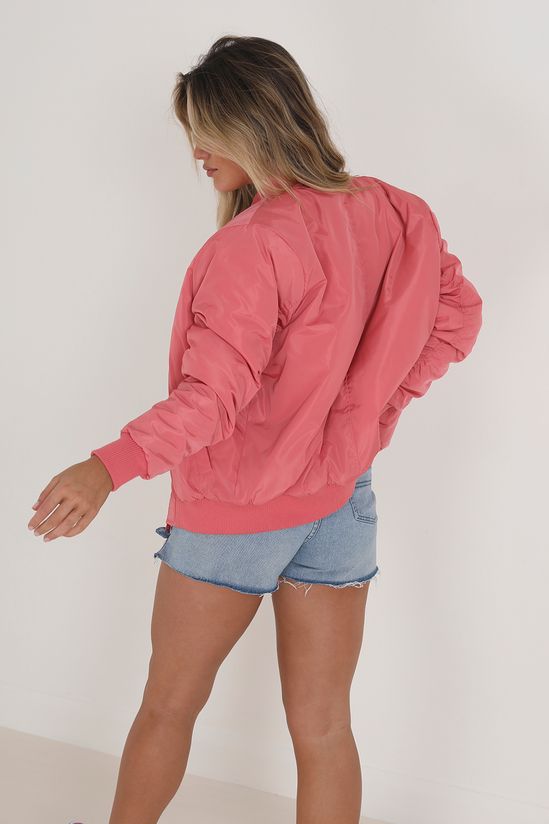 Ruched Sleeve Oversized Bomber Jacket