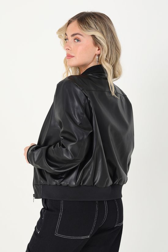 PU Faux Leather Bomber Jacket
