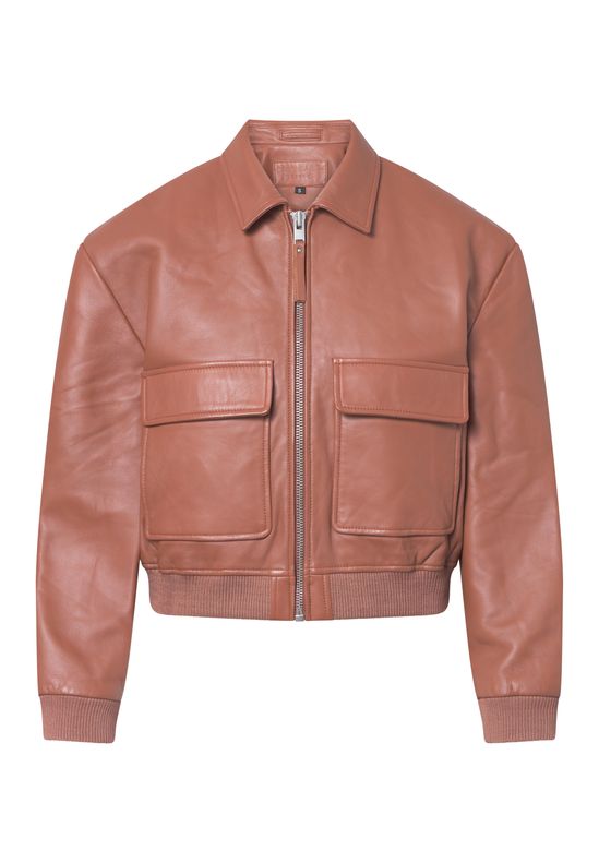 Real Leather Cropped Bomber Jacket